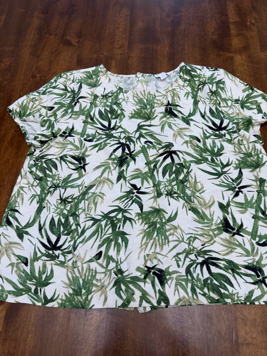 J. Jill Tops - J Jill Top Green Linen Bamboo Leaf Print Tropical Botanical Coastal Beach L NWOT